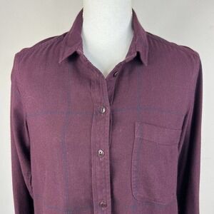 Athleta Heat Tech Flannel Button Down Shirt XS Maroon Windowpane Plaid